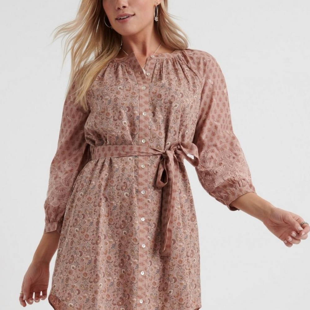 Lucky Brand : Mixed Print Embroidered Peasant Dres